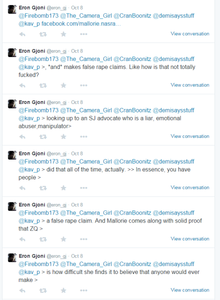Eron Gjoni, promoting the myth that Zoe Quinn is a murderer, false rape accuser. This is libel.